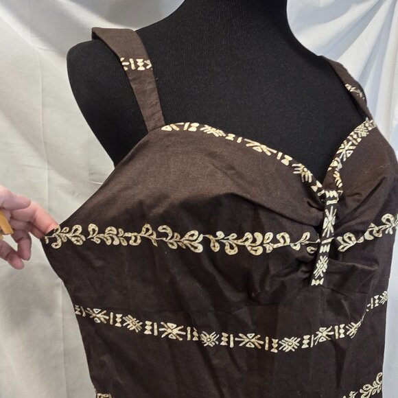 Sandra Darren Dress Size 16 Brown With White Pattern Zip Y2K - Picture 5 of 9